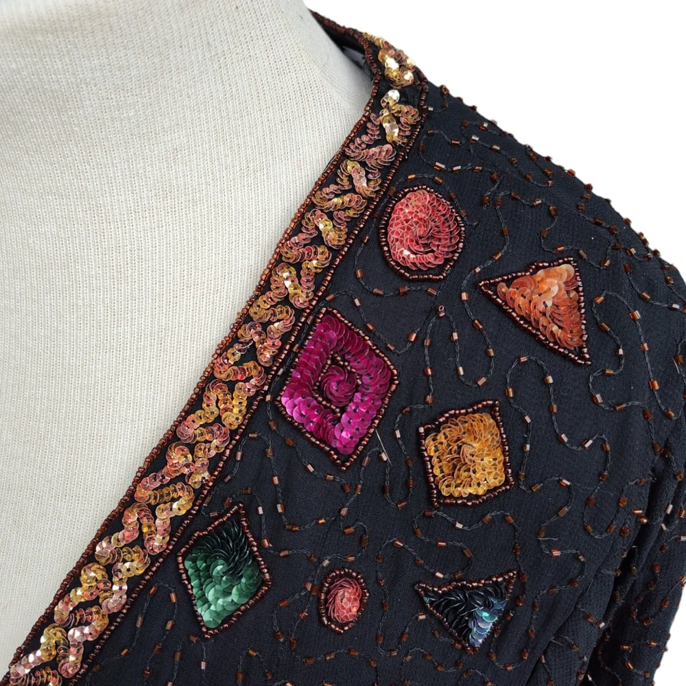 Vintage Beaded Sequins Bolero Jacket Made In India 16 Large - Picture 5 of 13